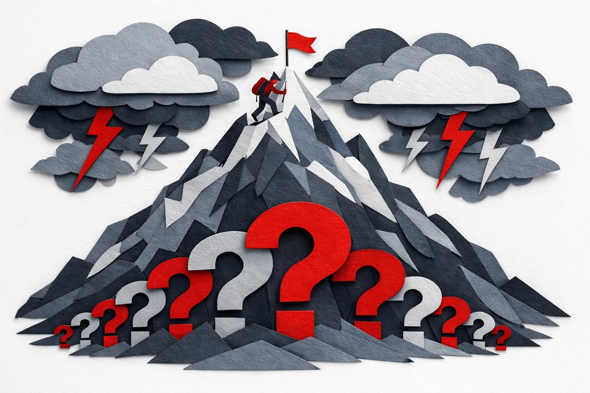 Paper cutout illustration of a mountain peak representing challenging trivia