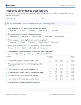 First page of the student questionnaire PDF