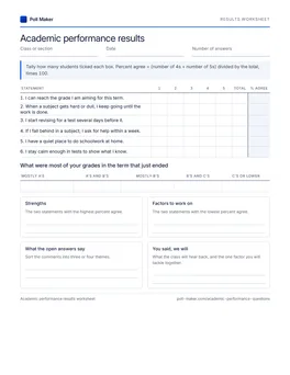 First page of the results worksheet PDF