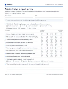 First page of the admin support questionnaire PDF