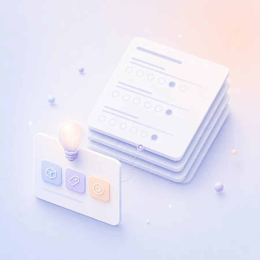 A definition card listing AI tools placed before a stack of survey question cards