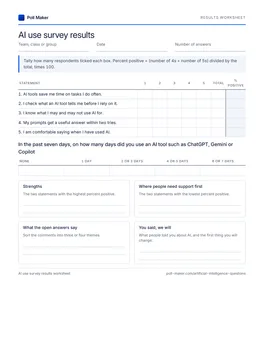 First page of the results worksheet PDF