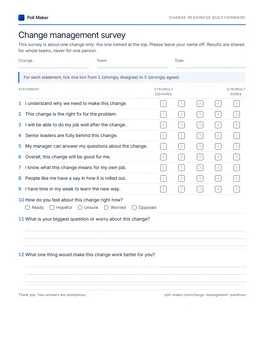 First page of the change readiness questionnaire PDF