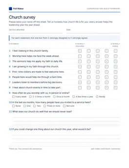 First page of the congregation questionnaire PDF