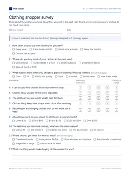 First page of the clothing shopper questionnaire PDF