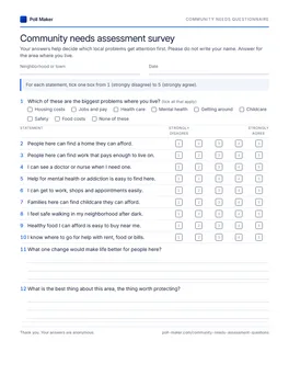 First page of the community needs questionnaire PDF