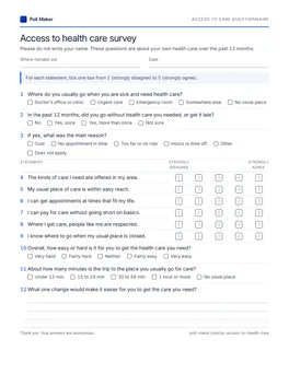 First page of the access to care questionnaire PDF