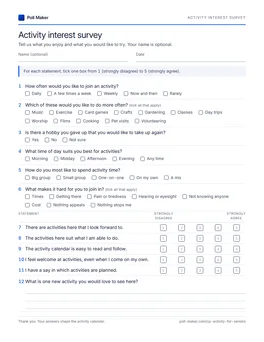 First page of the activity interest questionnaire PDF