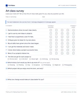 First page of the art class questionnaire PDF