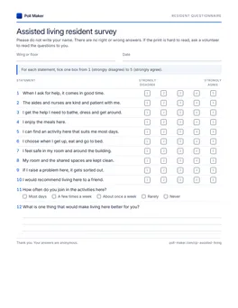 First page of the resident questionnaire PDF