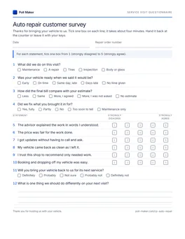 First page of the service visit questionnaire PDF