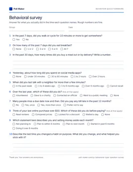 First page of the behavior questionnaire PDF