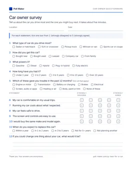 First page of the car owner questionnaire PDF
