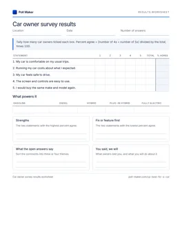 First page of the owner results worksheet PDF