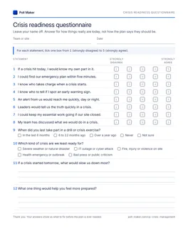 First page of the crisis readiness questionnaire PDF