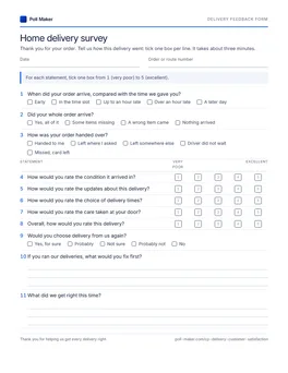 First page of the delivery feedback form PDF