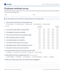 First page of the employee workload questionnaire PDF