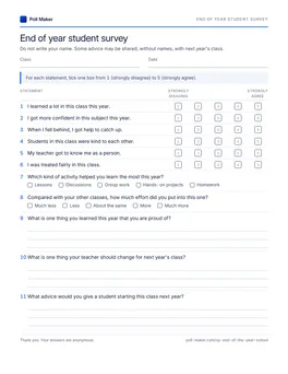 First page of the end of year student survey PDF