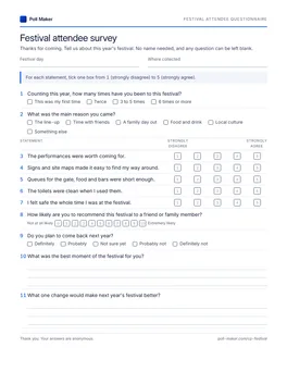 First page of the festival attendee questionnaire PDF