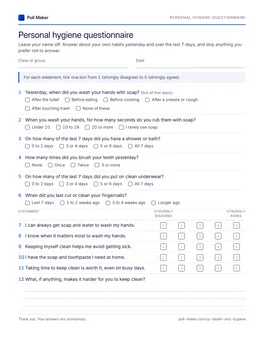 First page of the personal hygiene questionnaire PDF