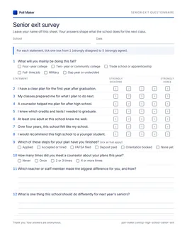First page of the senior exit questionnaire PDF