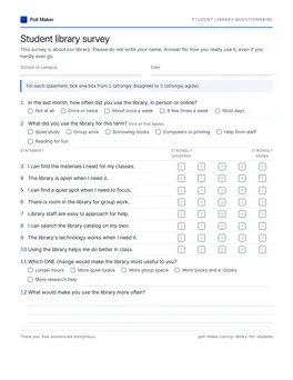 First page of the student library questionnaire PDF