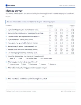 First page of the mentee questionnaire PDF