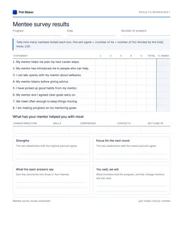 First page of the cohort results worksheet PDF