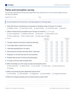 First page of the resident questionnaire PDF