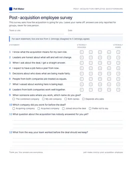 First page of the post-acquisition questionnaire PDF