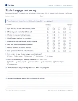 First page of the student engagement questionnaire PDF