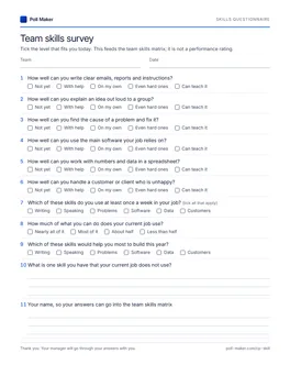 First page of the skills questionnaire PDF
