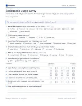 First page of the social media questionnaire PDF
