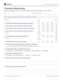 First page of the customer feedback card PDF