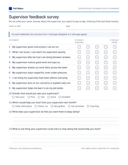 First page of the supervisor feedback questionnaire PDF
