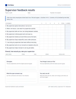 First page of the supervisor results worksheet PDF