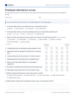 First page of the employee attendance questionnaire PDF