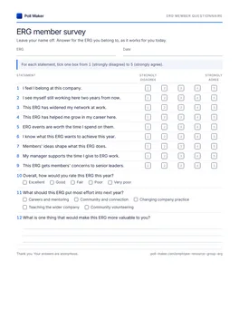 First page of the erg member questionnaire PDF