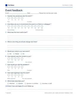 First page of the printable event feedback form PDF