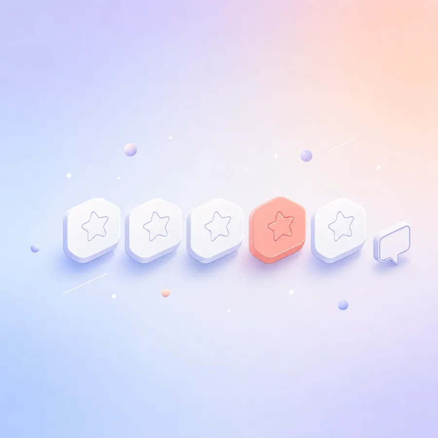 A row of five star tiles with the fourth one highlighted, followed by a small speech bubble