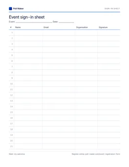 First page of the printable event sign-in sheet PDF