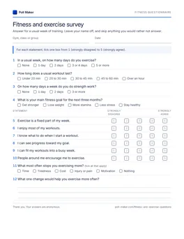 First page of the fitness questionnaire PDF