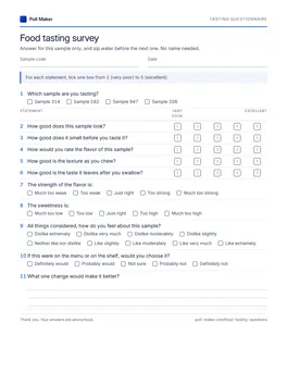 First page of the tasting questionnaire PDF