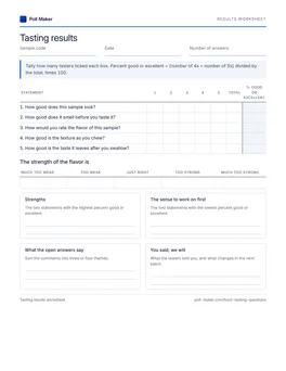 First page of the tasting results worksheet PDF