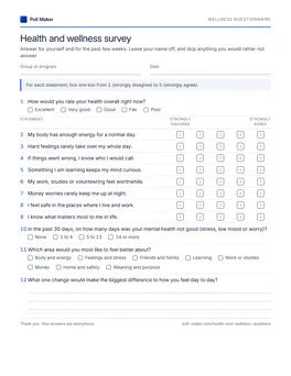 First page of the wellness questionnaire PDF