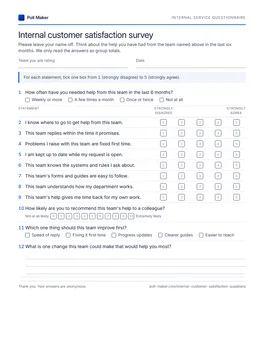 First page of the internal service questionnaire PDF