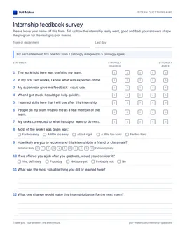 First page of the intern questionnaire PDF