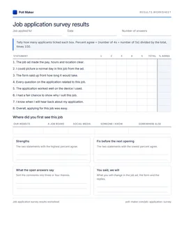First page of the results worksheet PDF
