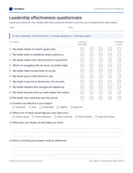 First page of the leadership questionnaire PDF