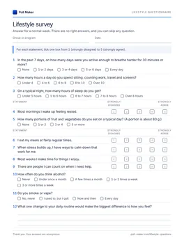 First page of the lifestyle questionnaire PDF